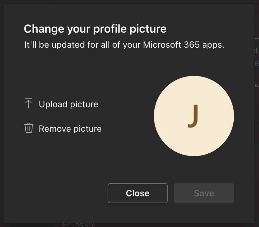 Change your profile picture Microsoft Teams Popup